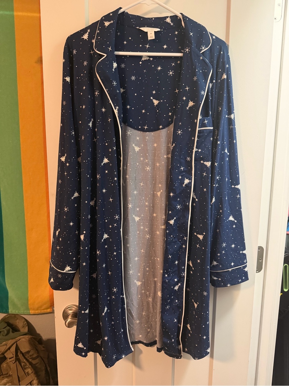 Navy Star-Print button down pajama with White Accents - Christmas Themed